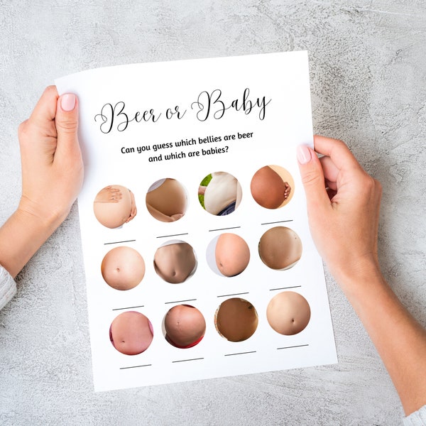 Beer or Baby Belly Funny Baby Shower Game, Black and White Baby Shower Game, Funny Baby Shower Activity