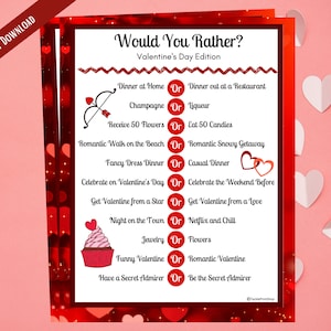 Would You Rather Valentines Day Edition / Love Themed Printable Group Party Game