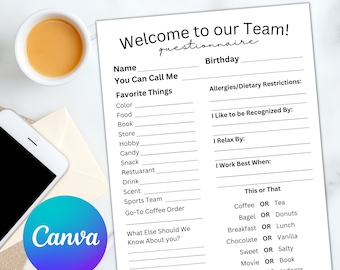 Get To Know Me Survey, Coworker Questions, Favorites Quiz, Employee Appreciation, Employee Questionnaire, Gift Exchange Survey