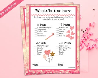 What's In Your Purse Pink and Gold Birthday Printable Group Party Game