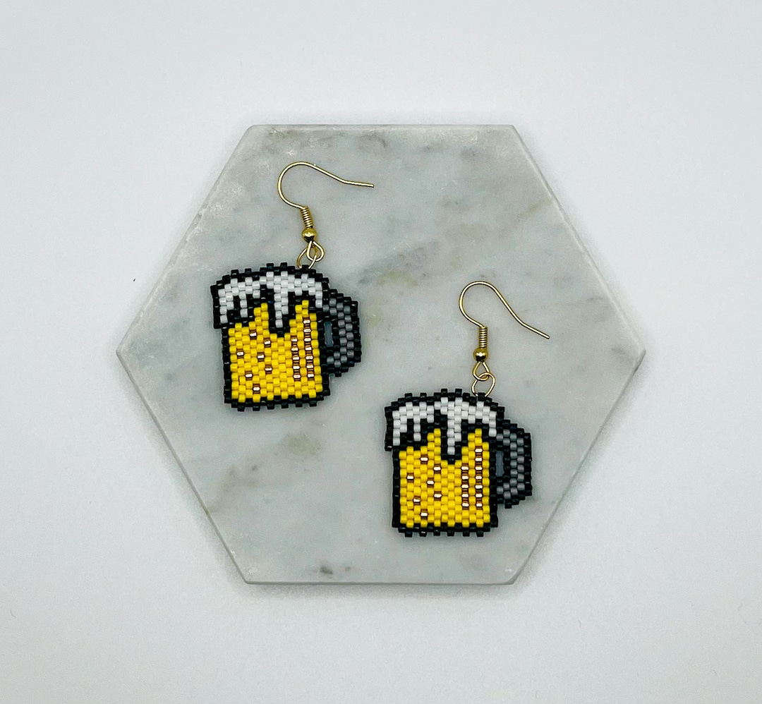 Beaded Beer Mug Earrings Funny Gift for Her Unique Jewelry Etsy