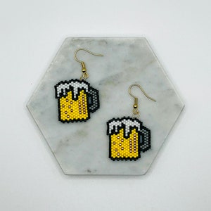 Beer Mug Earrings, Oktoberfest Earrings, Pixel Art Earrings, Fun Statement Earrings, Miyuki Bead Earrings, Handmade Bead Jewelry for her