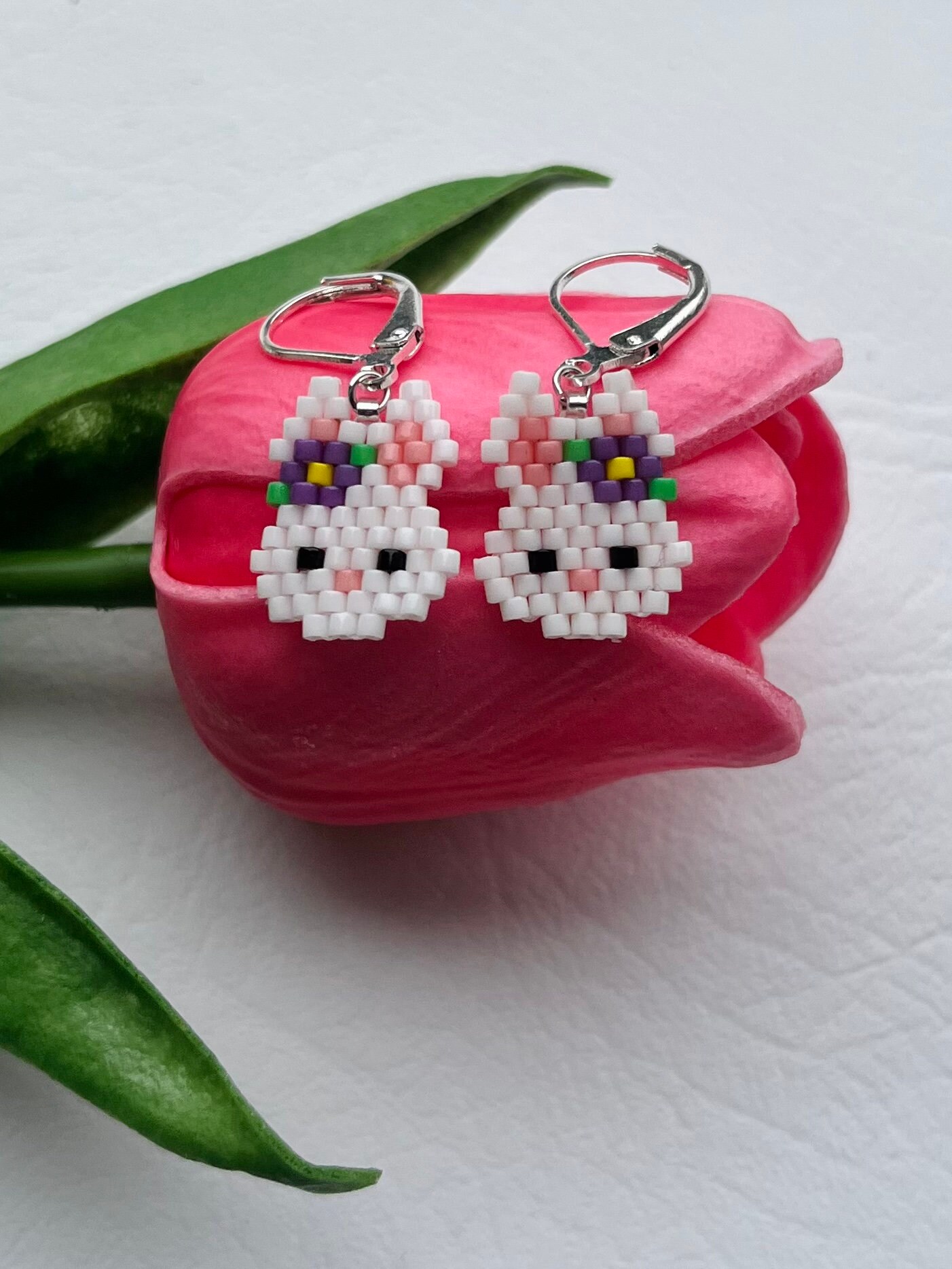 Beaded Bunny Earrings Easter Bunny Gifts For Girls Cute Jewelry Beaded bunny earrings easter bunny gifts for girls cute jewelry