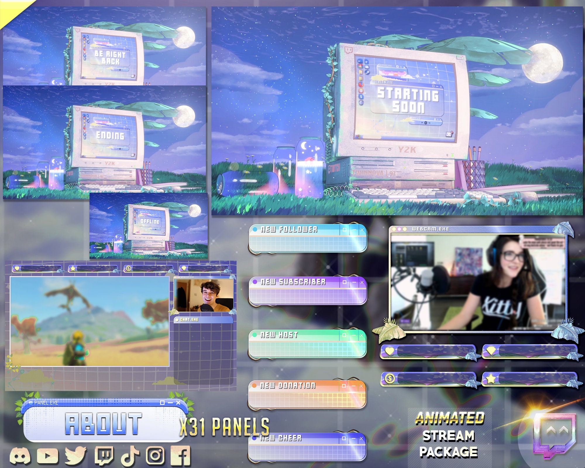 Animated Aesthetic Twitch Overlay Pack for Stream Vintage V3 Retro