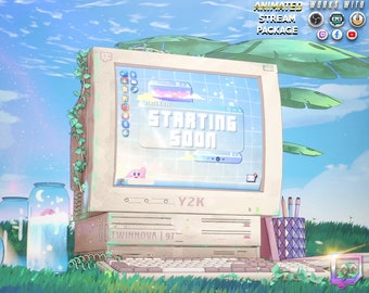 Paquete de superposición de Twitch estética animada para Stream / Vintage / Retro - Vaporwave - Estética - Lindo - Pixel Art - Lofi