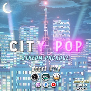 Animated Aesthetic Twitch Overlay Pack for Stream | City Pop | Japanese - Anime - Retro - Cute - Pastel