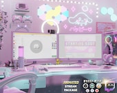Twitch Animated Cute Overlay Pack for Stream | Gamer HQ | Kawaii - Cute - Girly - Vibrant - Desk - RGB - 3d