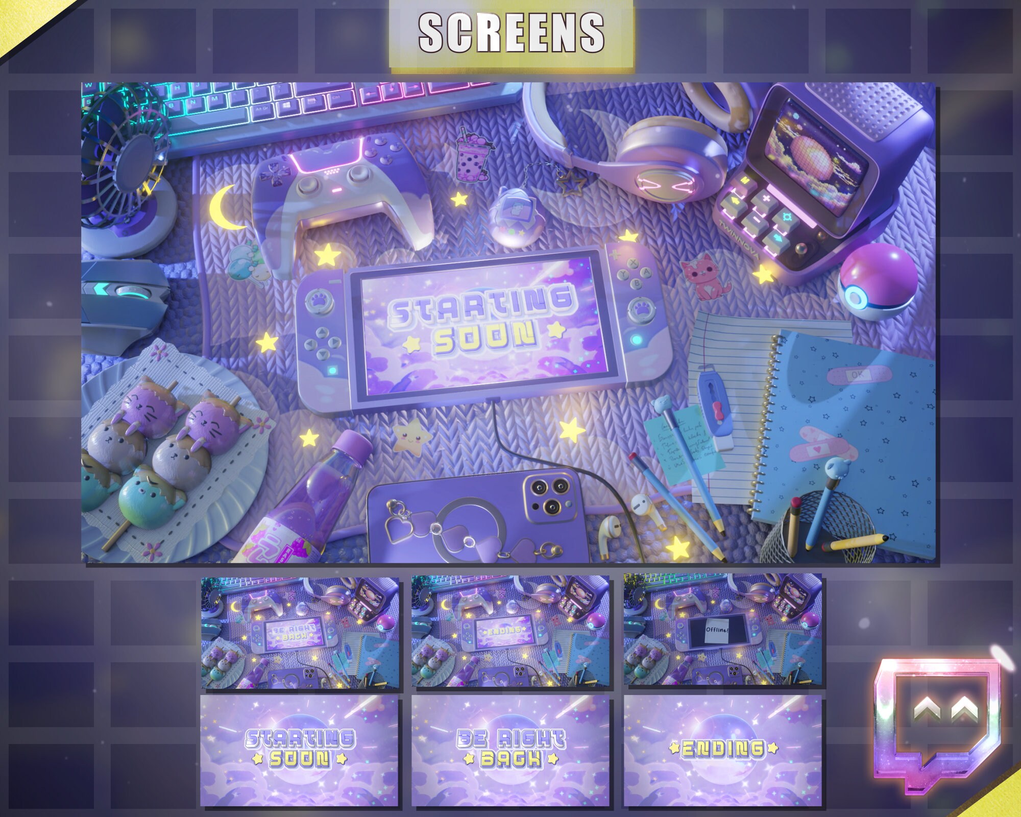 Twitch Animated Overlay Pack for Stream | Dream Desk | Cute - Galaxy ...
