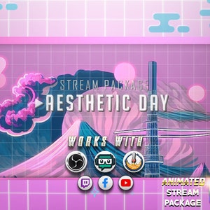 Geanimeerd schattig Twitch-overlaypakket voor stream | Esthetische dag | Japans - Lofi - Cosy - Pixel Art - Kawaii