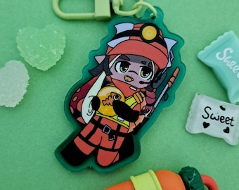 Llavero acrílico transparente verde de la próxima ola de Salmon Run de Splatoon 3