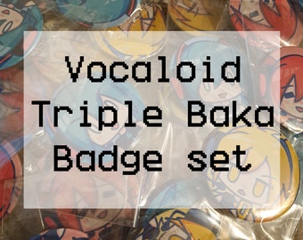 Vocaloid Utau Triple Baka LamazeP Button Badge Pin Set ( Hatsune Miku Teto Neru )