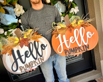 hello pumpkin door hanger svg only laser file for fall