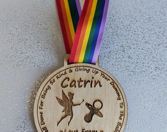 Dummy Fairy Medal Good Girl Boy Baby Toddler wood ribbon