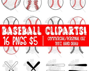 Paquete de imágenes prediseñadas de béisbol dibujadas a mano, imágenes prediseñadas de béisbol para uso digital, diseños digitales TMM