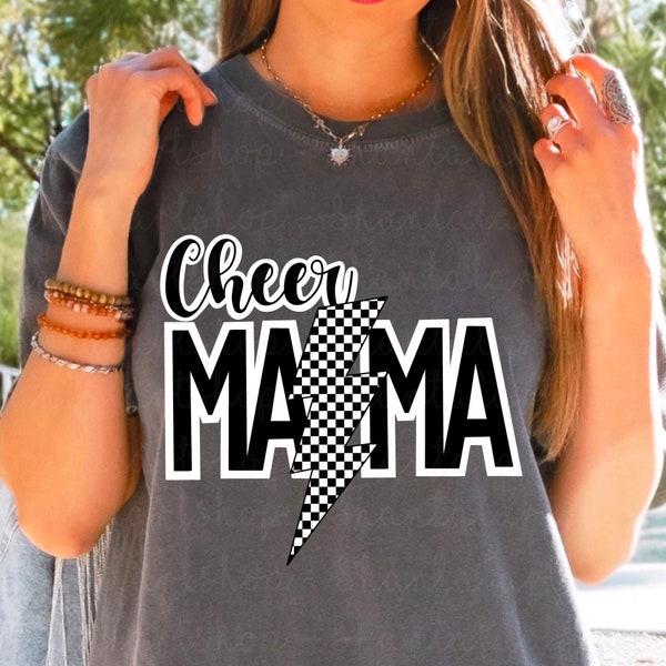 Cheer Mama Checkered Bolt, Cheer mom, Cheer mama PNG file, sublimation file, Cheer Mama T shirt