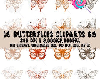 16 imágenes prediseñadas de mariposas, imágenes prediseñadas de mariposas de otoño, paquete de imágenes prediseñadas, TMM Digital Designs