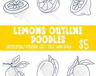 Imágenes prediseñadas de contorno de limón azul marino dibujadas a mano, imágenes prediseñadas de contorno de limón para uso digital, camisetas, invitaciones, diseños digitales TMM sin costuras