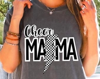 Cheer Mama Checkered Bolt, Cheer mom, Cheer mama PNG file, sublimation file, Cheer Mama T shirt