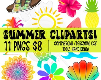 Paquete de imágenes prediseñadas PNG de verano dibujadas a mano, imágenes prediseñadas de natación seguras para uso digital, diseños digitales TMM