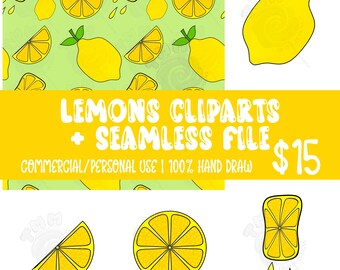 Imágenes prediseñadas de limones dibujadas a mano, imágenes prediseñadas vectoriales de limón para uso digital, camisetas, invitaciones, diseños digitales TMM sin costuras
