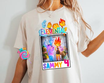 Archivos PNG de cumpleaños vintage Polaroid de Elementall personalizados, PNG de película Fuego y agua, PNG de camiseta de cumpleaños para niños para camisetas DTF y sublimación