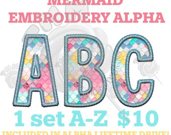 Alfabeto bordado de sirena, archivo PNG alfa ABC de sirena perfecto para calcomanías de sublimación, transferencias, camisetas, tazas y más