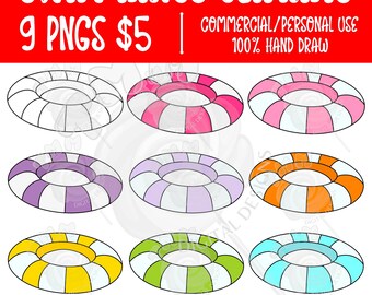 Paquete de imágenes prediseñadas de anillo de natación de verano dibujado a mano, imágenes prediseñadas de natación segura para uso digital, diseños digitales TMM