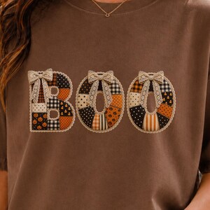 Halloween BOO Shirt, Faux Quilted Patchwork Applique Tee