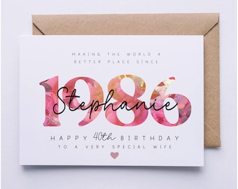 40th birthday card, personalised, 40th birthday card for her, friend, daughter, sister, wife, girlfriend, mummy auntie, floral card, forty