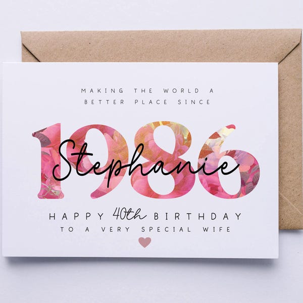 40th birthday card, personalised, 40th birthday card for her, friend, daughter, sister, wife, girlfriend, mummy auntie, floral card, forty