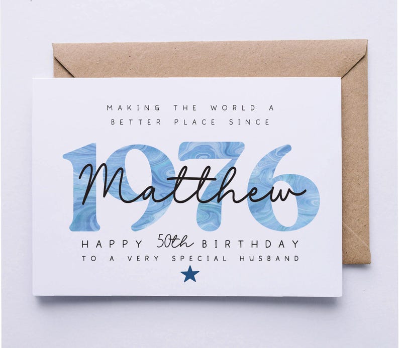 50th birthday card, personalised 50th birthday card for him, friend, uncle, brother, husband, godfather, dad, son card, fifty image 1