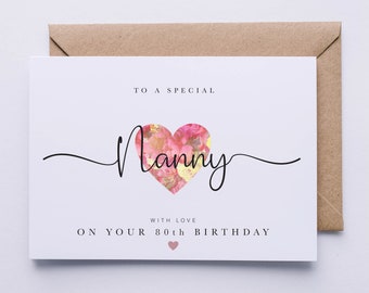 Birthday card for Nanny, Nanny birthday card, Nanny 80th birthday, Nanny 70th birthday, Nanny 60th birthday, 90th, 100th birthday card