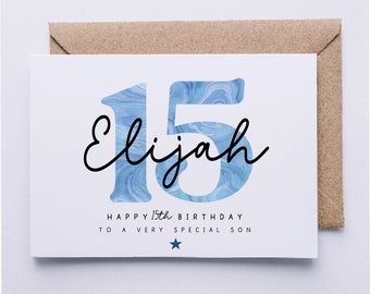 Personalised 15th birthday card, fifteenth birthday card for him, 15th card for son, grandson, friend, brother, nephew, godson, cousin