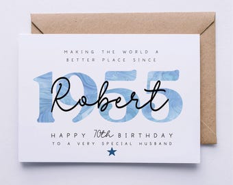 Personalised 70th Birthday Card for Him - Blue 70th Birthday Card for ...