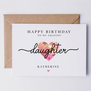 Tarjeta de cumpleaños personalizada para la hija, tarjeta para el cumpleaños de las hijas, feliz cumpleaños a una hija increíble, 18, 21, 30, 40