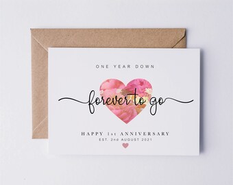Personalised 1st Anniversary Card for Wife, One Year Down Forever To Go