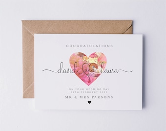 Personalised wedding card, congratulations on your wedding day card, newly married card, just married card, to the happy couple, congrats