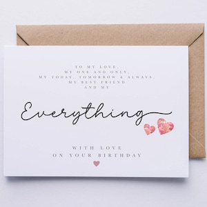 To my Everything Birthday card, girlfriend birthday card, card for fianceé, wife birthday card, love card