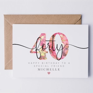 40th birthday card, personalised fortieth birthday card for her, forty, happy 40th birthday, card for her, friend, sister, auntie, daughter,