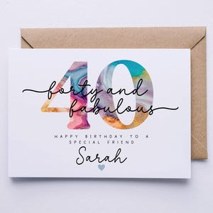 40th birthday card, personalised card, forty today, card for 40th, card for her, daughter, niece, friend, wife, sister, girlfriend, auntie