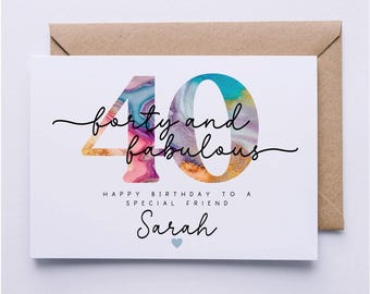 40th birthday card, personalised card, forty today, card for 40th, card for her, daughter, niece, friend, wife, sister, girlfriend, auntie