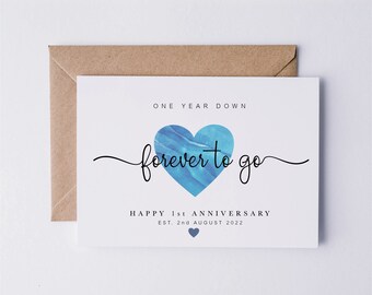 1st anniversary card for husband, personalised anniversary card, card for husband, 1st anniversary card, one year down forever to go