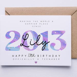 Personalised 13th birthday card, teenager card for her, 13 today, happy 13th birthday card, daughter, granddaughter, friend, niece, sister 画像 2