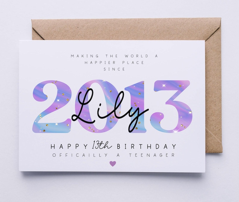 Personalised 13th birthday card, teenager card for her, 13 today, happy 13th birthday card, daughter, granddaughter, friend, niece, sister 画像 2