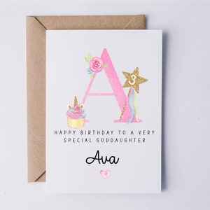 Birthday card for goddaughter, personalised card for her, daughter, niece, her birthday, age unicorn card, birthday girl