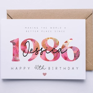 40th birthday card, personalised, 40th birthday card for her, friend, daughter, sister, wife, girlfriend, mummy auntie, floral card, forty image 3