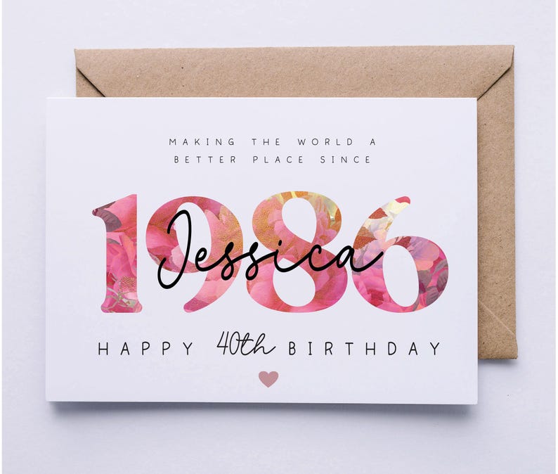 40th birthday card, personalised, 40th birthday card for her, friend, daughter, sister, wife, girlfriend, mummy auntie, floral card, forty image 3