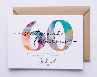 Tarjeta de cumpleaños número 60, tarjeta personalizada, sesenta hoy, tarjeta para los 60, tarjeta para ella, amiga, esposa, hermana, tía, prima