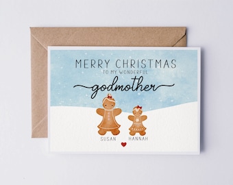 Godmother Christmas card, personalised Christmas card, Merry Christmas godmother, Xmas card to godmother, from godchild
