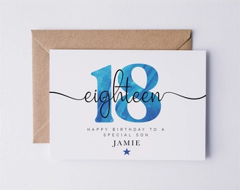 Personalised 18th birthday card, eighteen birthday card for him, eighteenth birthday, happy 18th birthday, for son, grandson, nephew